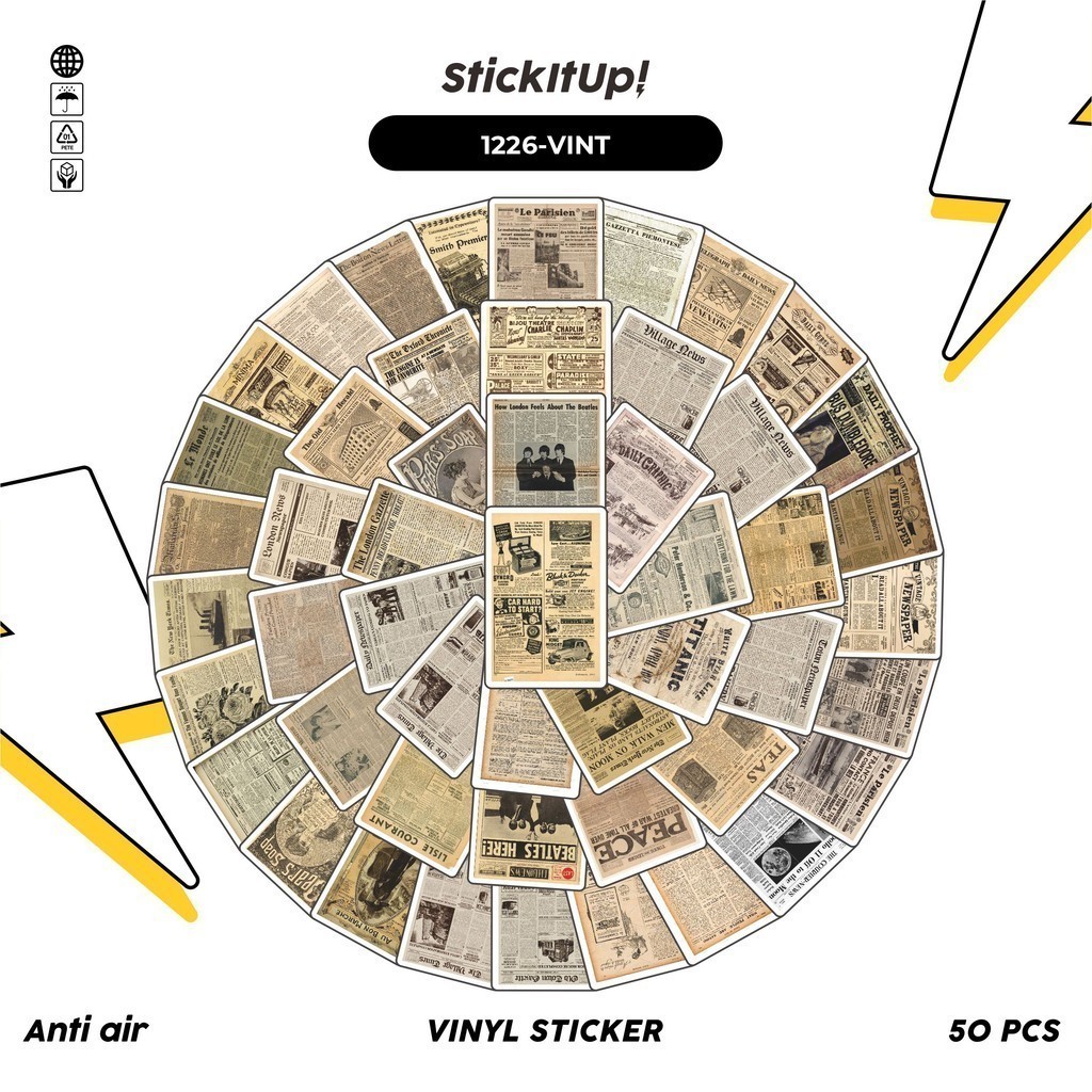 

COD✨ 100 Pcs Stiker Vintage Newspaper Anti Air Untuk Dekorasi Notebook Sepeda Skateboard Handphone DIY