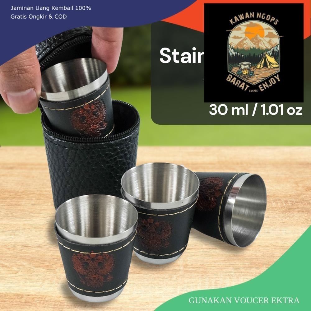 MOONBIFFY Set Gelas Stainless Steel Camping Outdoor Cup 30ml 4PCS - MB317