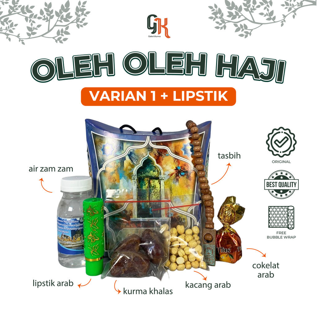 

PAKET OLEH OLEH HAJI SEKAT 5 ZAMZAM KHALAS COKLAT TASBIH KACANG ARAB PLUS LIPSTICK VARIAN 1