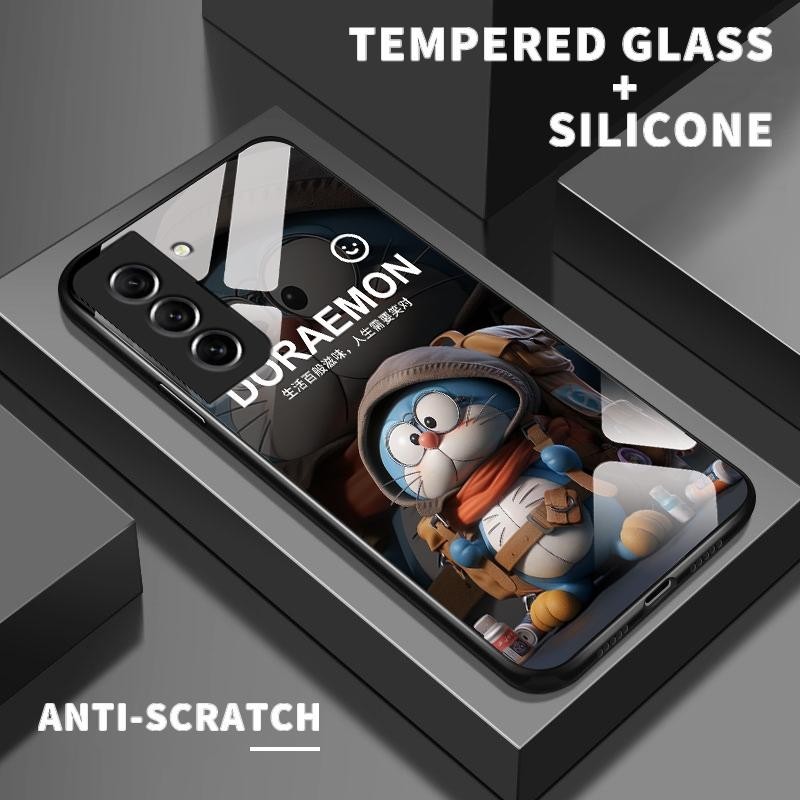 Softcase Glass Case For Samsung S21 FE 5G S21 5G S21 Plus S21 Ultra Silicon Fashions Cute Doraemon H