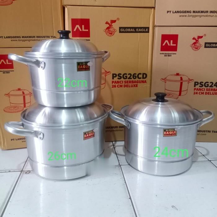 GLOBAL EAGLE Panci Deluxe SERBAGUNA TEBAL Kukusan Nasi Dandang Steamer 36 CM Model Halco Kitchenware