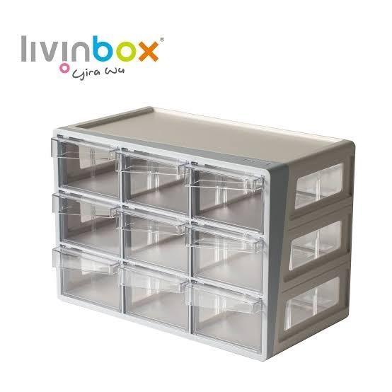 

LIVINBOX A7-309 Kotak 9 Laci Aksesories Perhiasan Serbaguna Large Plastic Desktop Organizer With 9 Drawers Made in Taiwan