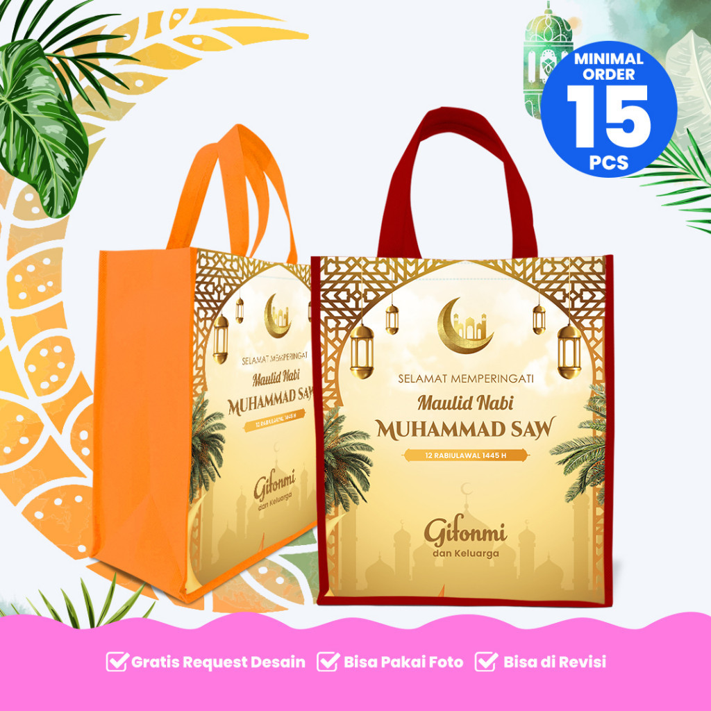 

cod Tas Souvenir / Goodie Bag Maulid Nabi | Bisa Tambah nama dan Foto bahan 75gsm ( super tebal )