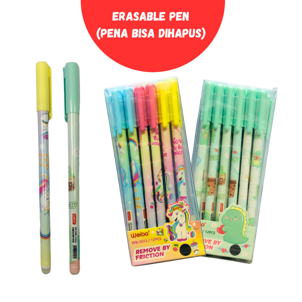 

Pulpen Bisa Di Hapus Weibo #WB-5613 & #WB-5608 Erasable Gel Pen Impor Tip 0.5mm Motif Unicorn & Dino Remove by Friction - SATUAN- SHSNP