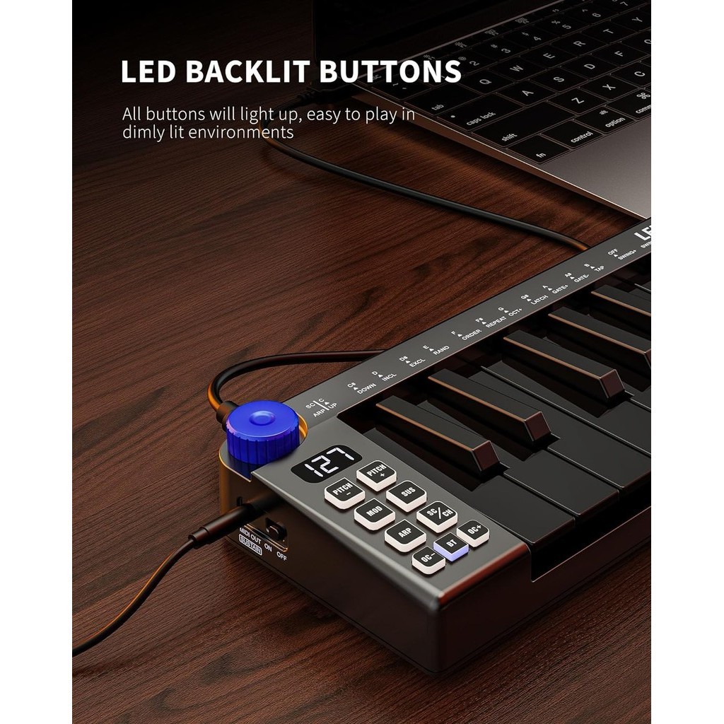 LEKATO Mini MIDI Keyboard 25 Key MIDI Controller Bluetooth MIDI Keyboard Mini Keys 360 Knob Small MI
