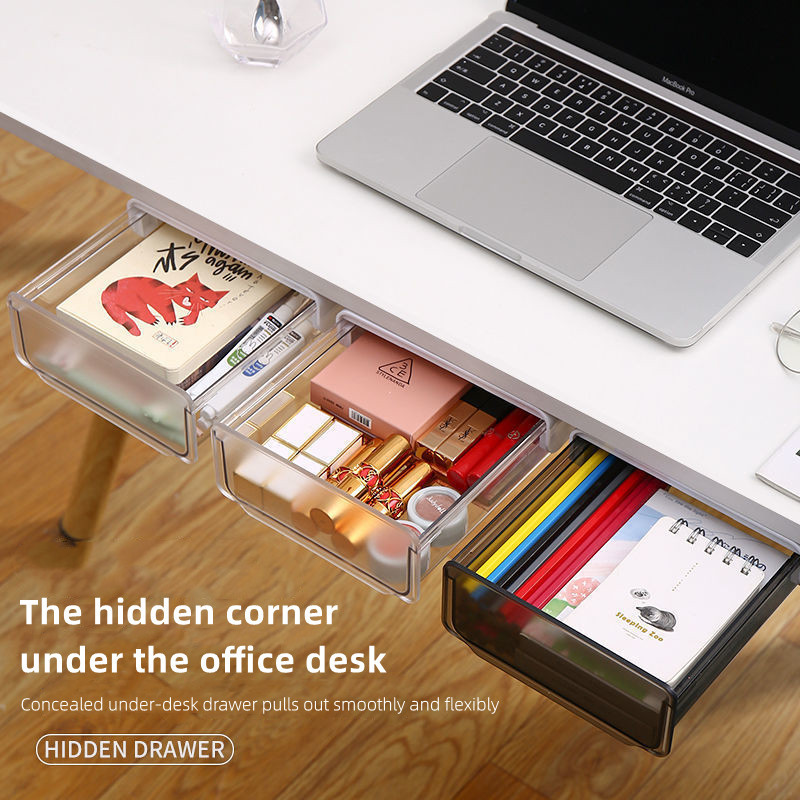 Drawer Storage Box Under Desk Invisible Shelf Storage Box Office Desk Clutter Storage Rectangular Co