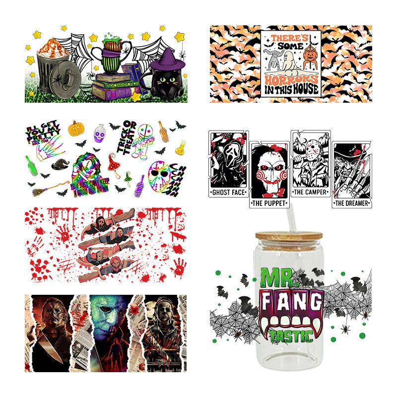 

UV DTF Transfer Sticker Halloween Theme For The 16oz Libbey Glasses Wraps Cup Can DIY Waterproof Easy To Use Custom Decals D4001