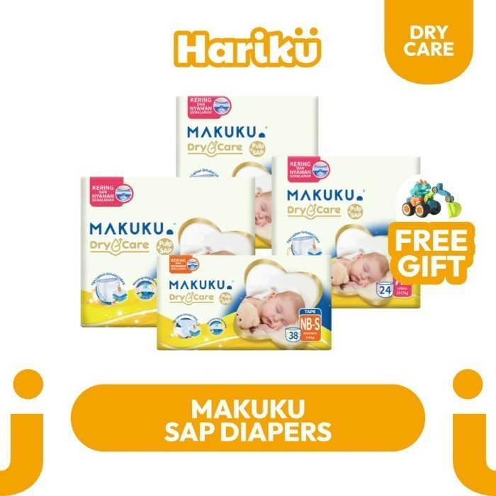Makuku Dry Care Diapers NB-S38/M30/L28/XL24/XXL22 Popok Bayi Pampers - NBS54