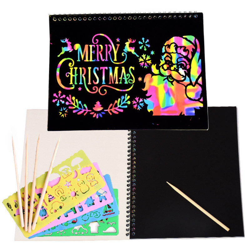 

12 Sheets Rainbow Scratch Note Sketchbook Paper Painting Toys Children DIY Color Art Doodle Scratch Off Card Drawing Notebooks