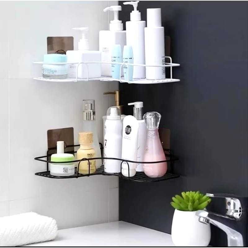 Rak Bumbu / Rak Sudut / Rak Dinding / Rak Tempel Kamar Mandi Tanpa Paku / Rak Sudut Kamar Mandi /