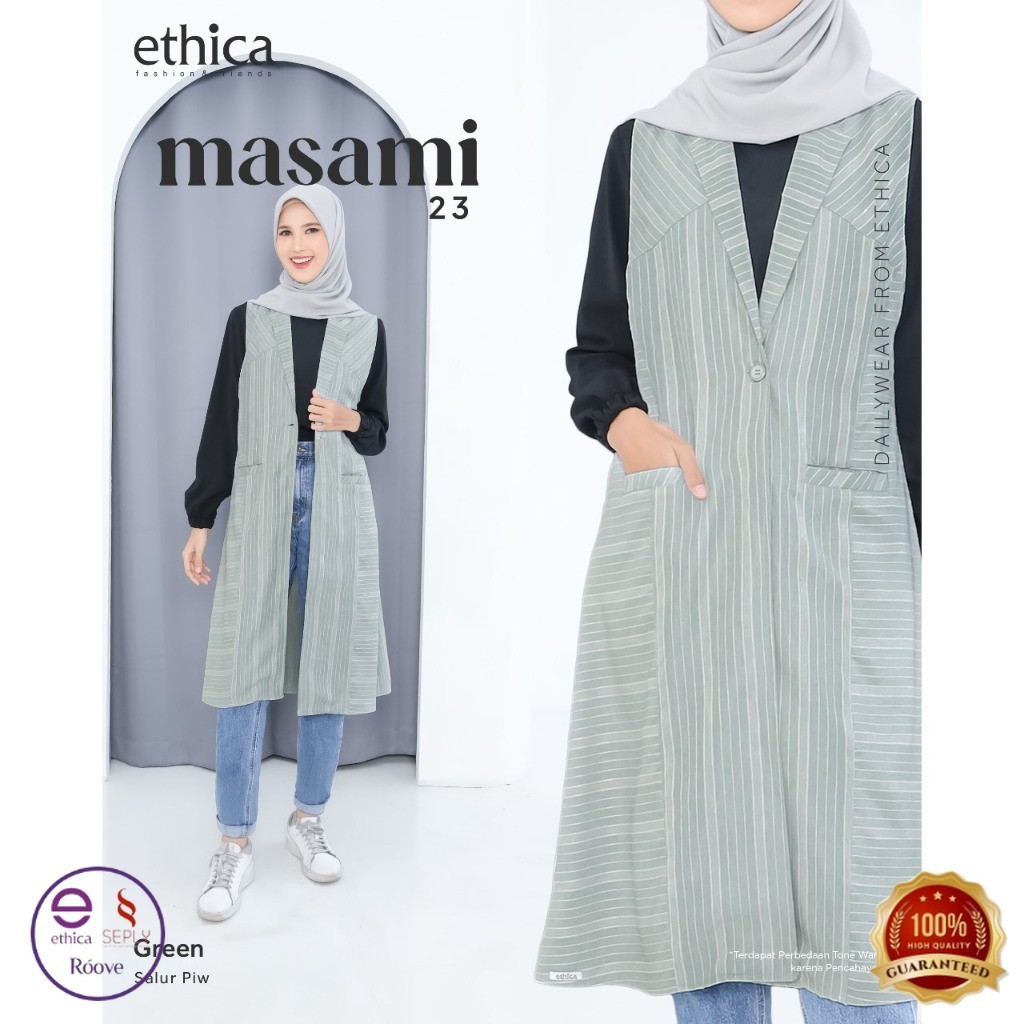 Ethica Masami 23 Coral Green Purple Salur PIW Outer Wanita Motif Garis Casual Trendy Semi Formal
