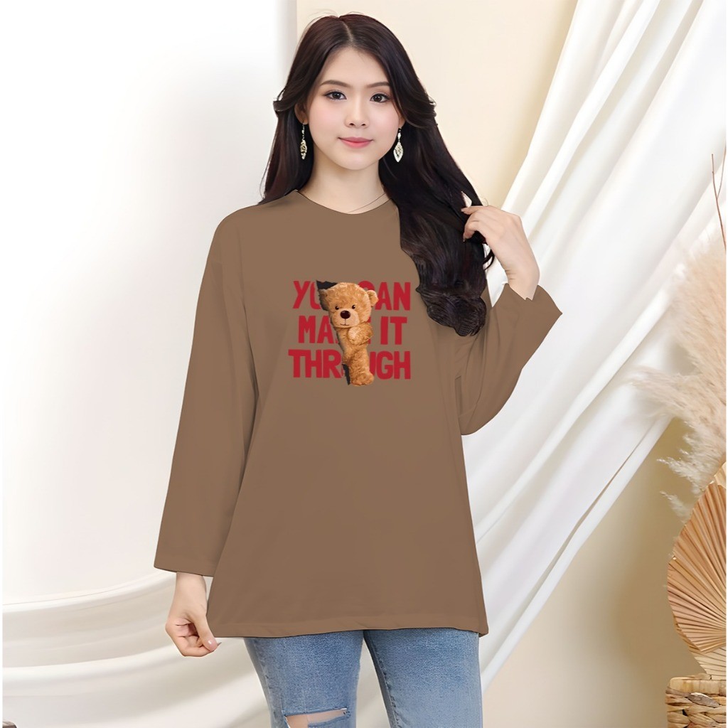 Kaos Oversize Wanita Panjang/Kaos Distro Wanita Lengan Panjang/Kaos Streetwear Oversize Panjang