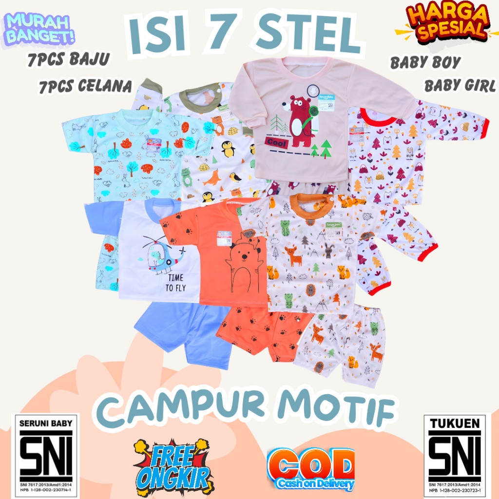 PAKET USAHA DAPAT 7 BAJU 7 CELANA PAKET SETELAN BAJU BAYI 0-12 BULAN