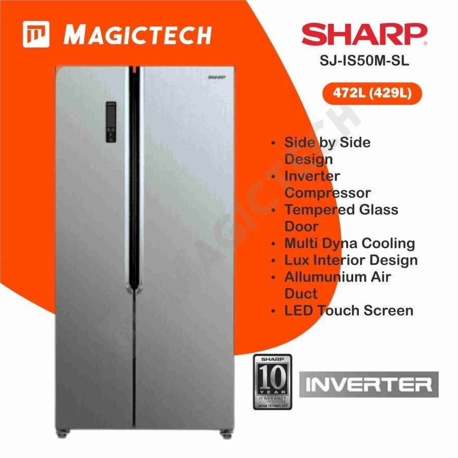 KULKAS SIDE BY SIDE SHARP SJ-IS50M-SL / IS50M 472L INVERTER