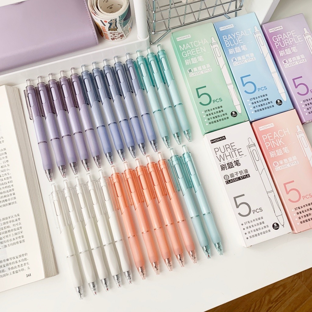 

1 SET ISI 5PCS PULPEN MEKANIK 0,5MM MOTIF POLOS WARNA PASTEL / PULPEN GEL MEKANIK 0,5MM