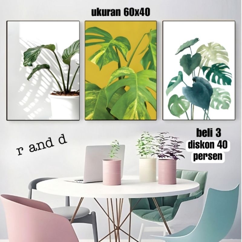 Hiasan dinding tropikal ukuran 60x40 Hiasan dinding daun monstera ukuran 40x60| Hiasan dinding ukura