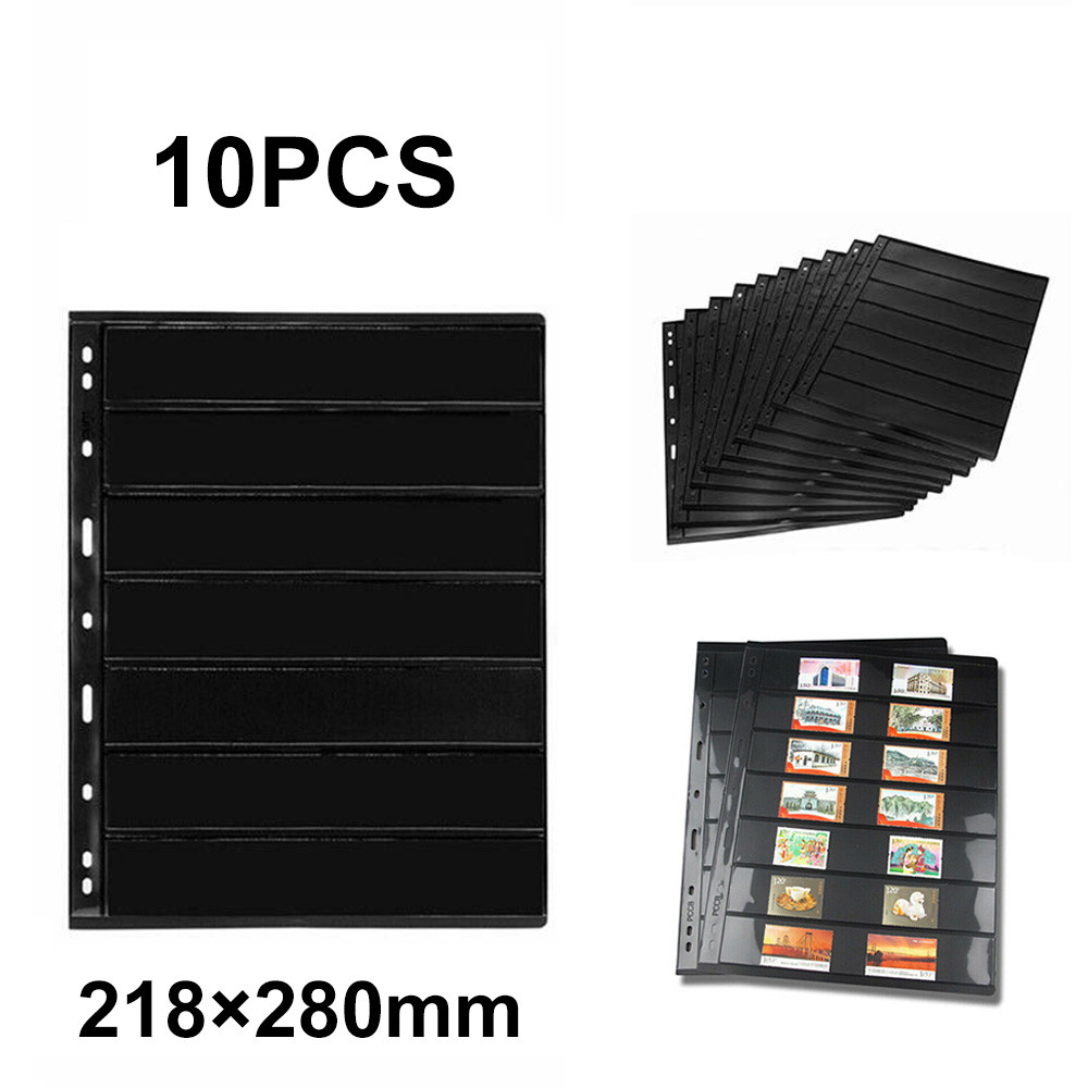 

10Pcs Postage Stamp Album Pages Coin Collection Stamps Holder 7 Grid Binder Sleeves Stamp Book Banknotes for Stamp Collectors