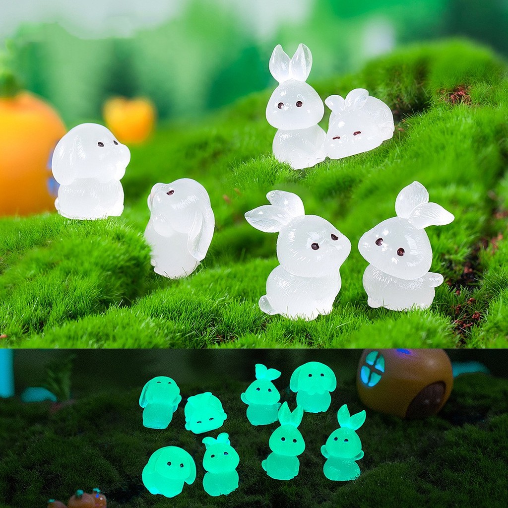

8PCS Luminous Rabbit Miniature Figurines Fairy Garden Decoration 8 Postures Cute Bunny Home Decor Glow At Night Desk Ornaments