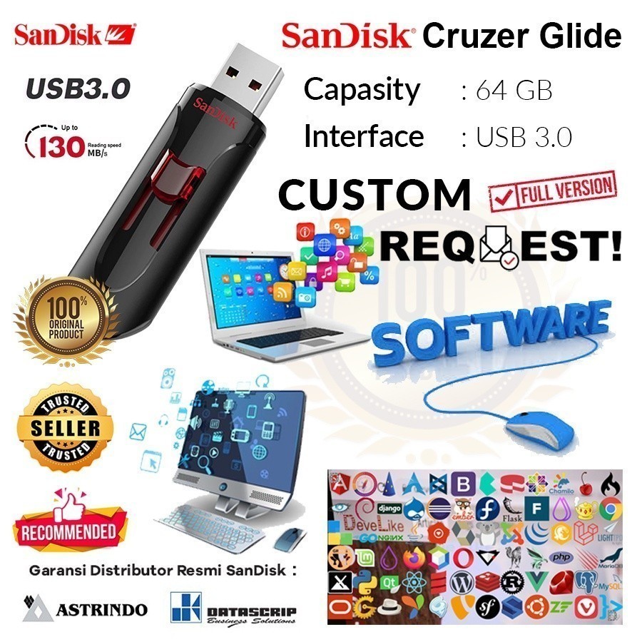 Flashdisk Sandisk 64GB Original Custom Request Aplikasi #CUS-REQ64G