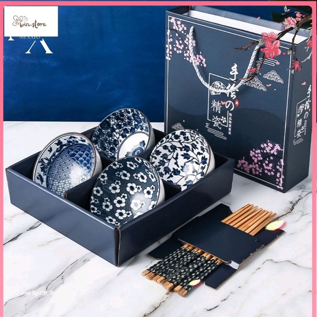 Hampers Terkini NEXXIO Mangkok Japanese Bowl Set / Souvenir Mangkok Set Premium Peralatan Makan Pors