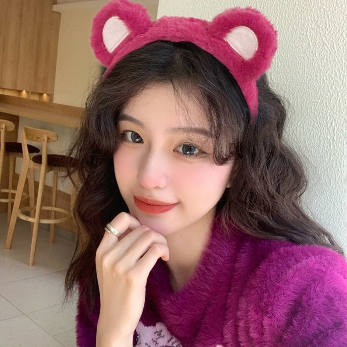 lotso korean fluffy head band / bando toy story empuk plush / bandana - Red