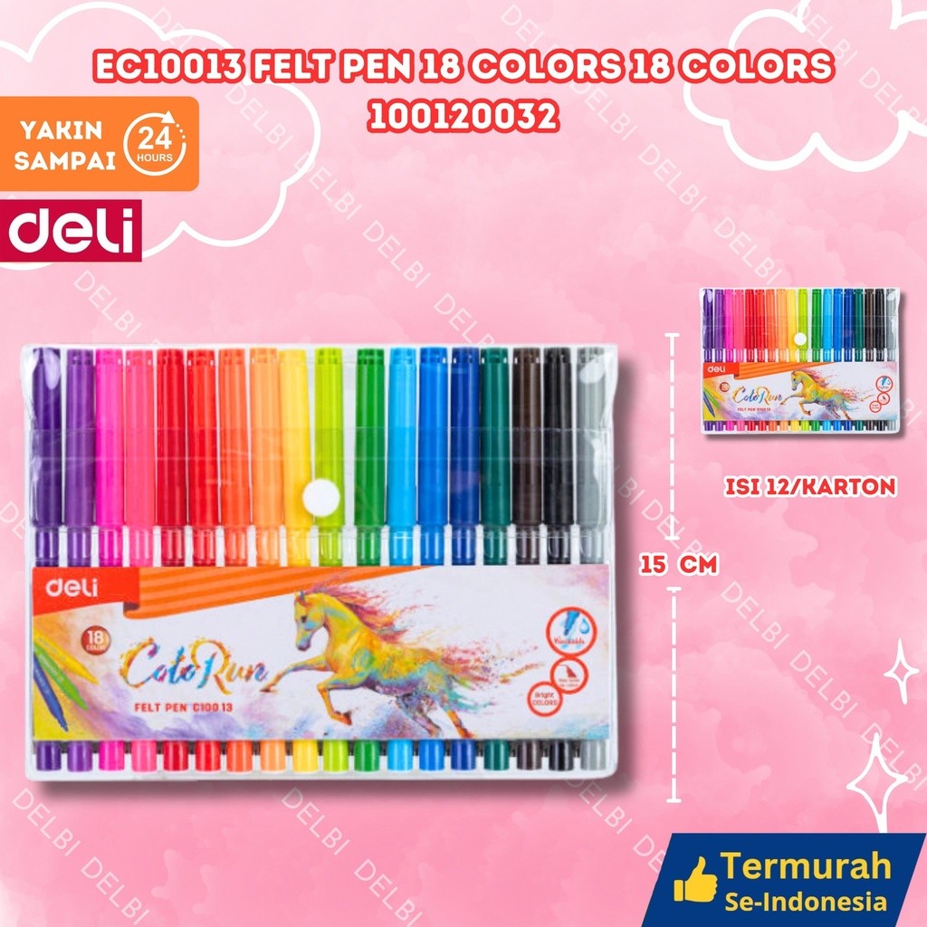 

Deli Spidol Warna - Felt Pen dapat dicuci 1.0mm 18 Warna EC10023 EC10013 Felt Pen 18 COLORS 18 colors
