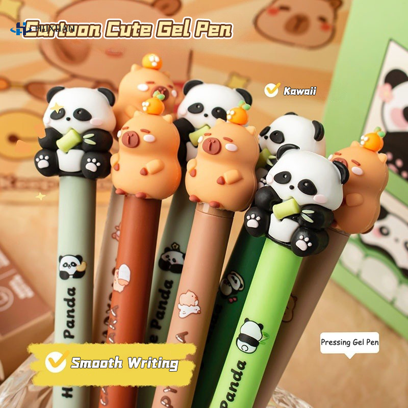 

4Pcs/set Kawaii Cartoon Capybara Panda Gel Pen Creative Quickly-Drying Cute Pressing Neutral Pen Christmas gift For Kids