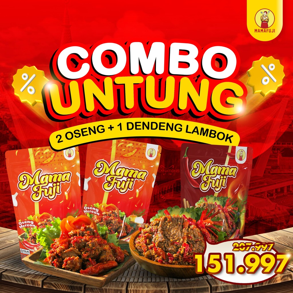 

Mamafuji - PAKET MURAH (2 Oseng Mercon Daging Sapi + 1 Dendeng Lambok)