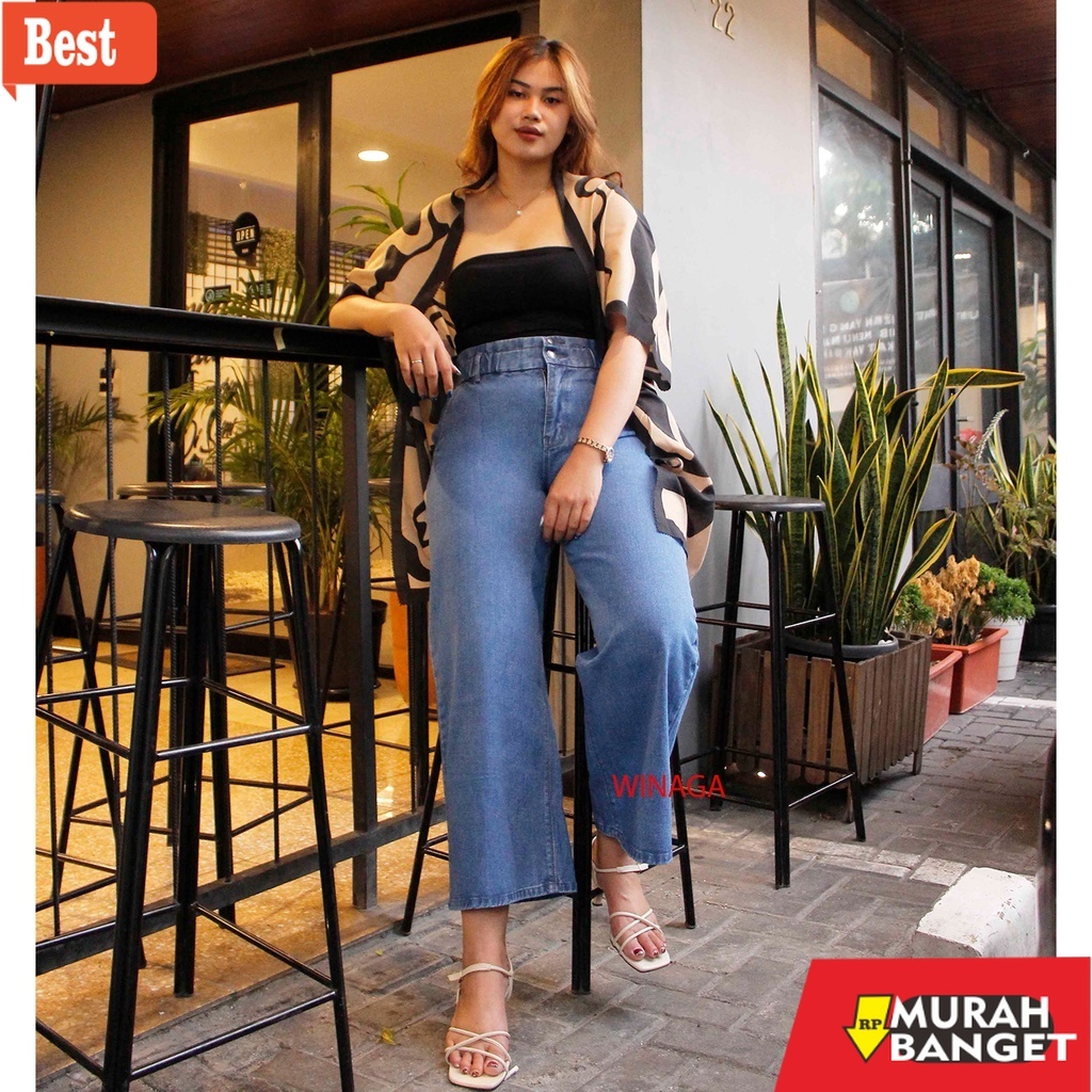 celana kulot wanita terbaru WINAGA- HighWaist Kulot Jumbo Ban Karet Kcg 2 Jeans | Kulot Jumbo Kancin