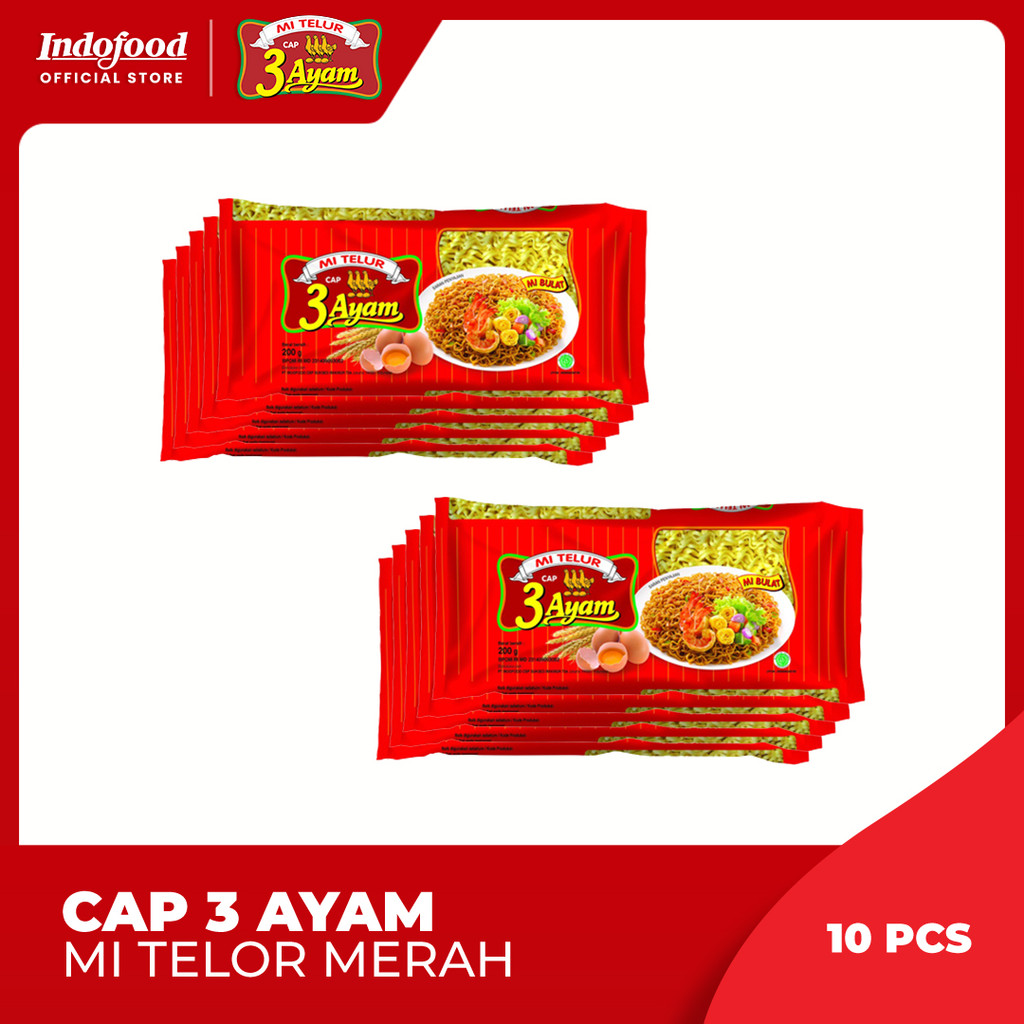 

10 PCS - Cap 3 Ayam Mie Telor Merah 200 Gr