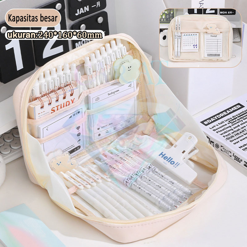 

NEW CARAT12 Layer Tas Tempat Pensil Case Pouch Anak Sekolah Transparan Kapasitas Besar Stationery