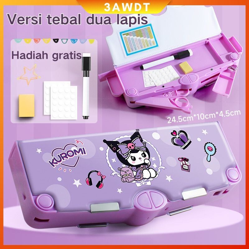 

【COD】Kuromi/Melodi Kotak Pensil Pola Kartun Multifungsi Tempat Pensil Weterproof Lapisan Ganda Pop-up Mechanical pencil case