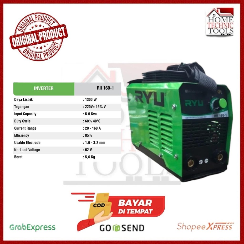 RYU MESIN LAS / TRAFO LAS 1300 WATT / MESIN LAS 160 AMPER / RII160-1 RYU / IGBT160-1