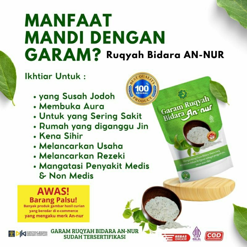 

Garam Ruqyah Bidara An Nur 1kg Solusi Terhindar Dari Gangguan Sihir Dan Jin Jahat