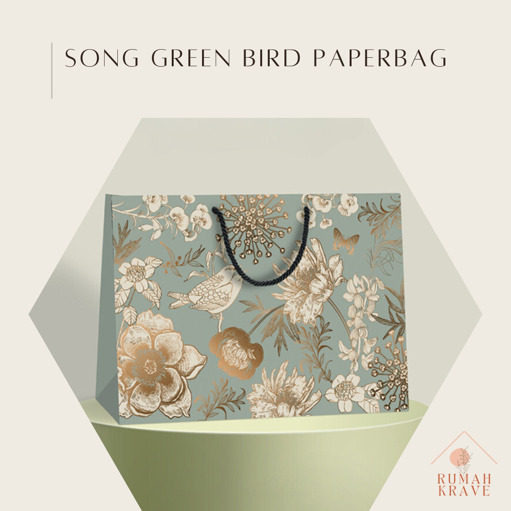 

RUMAH KRAVE - Paperbag Song Green Bird Gold Mewah Kantong Hadiah