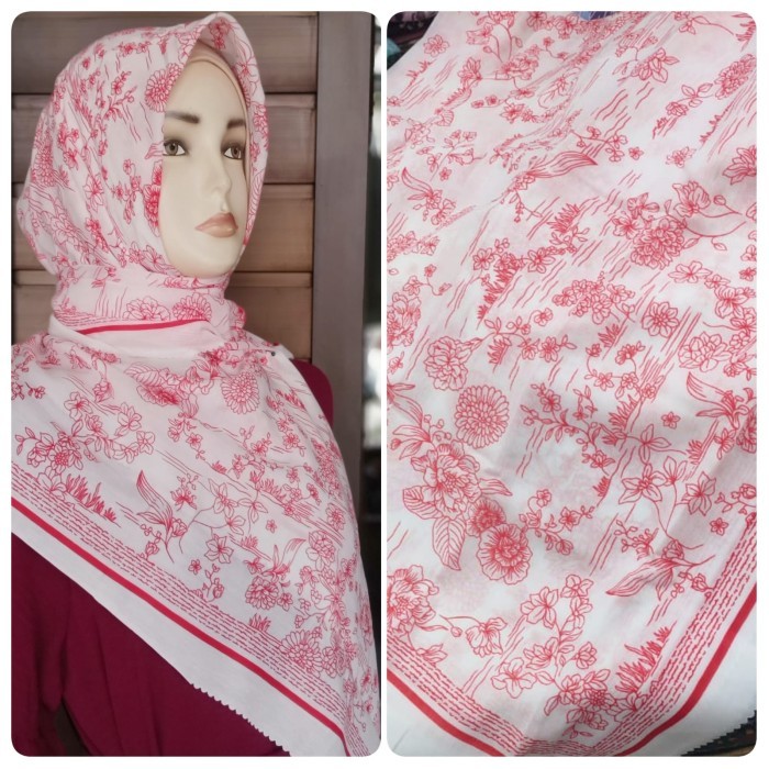 ✨TERLARIS✨ -Segiempat Merah Putih Hijab Segi Empat Voal Motif Red White Segi4 Flag - D