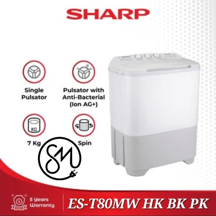 Mesin cuci Sharp ES-T80MW HK PK BK 7 kg 2 tabung 80MW twin tube
