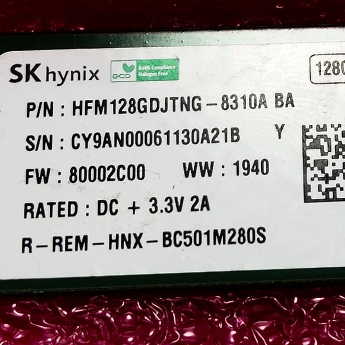 SK Hynix 128gb NVMe Bc501 SSD Hfm128gdjtng-8310a Solid State Drive