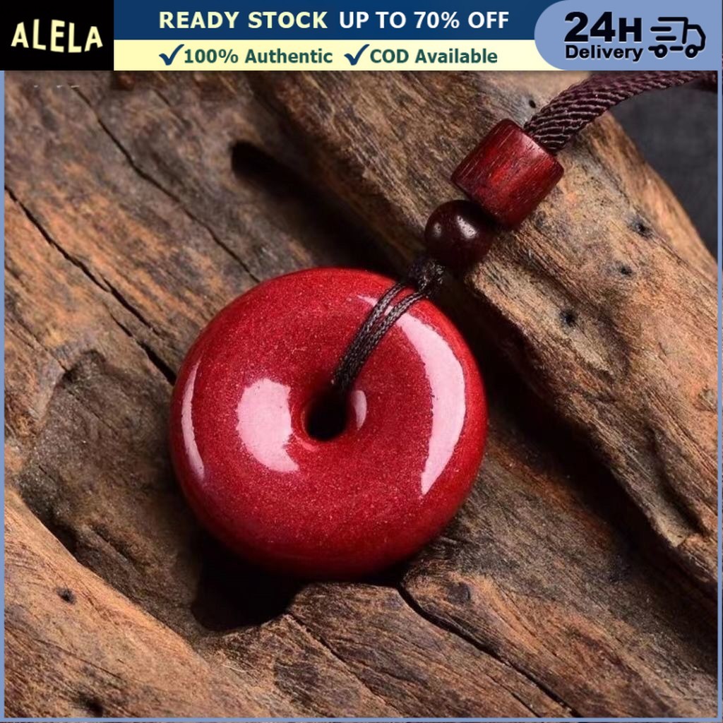 Kalung Tali Batu Giok Chinese Merah Bentuk Donat Pria Wanita Cinnabar Pendant Necklace