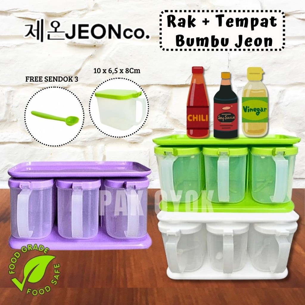 Tempat Bumbu Plus Rak Bumbu Jeon 3in1 / Rak Bumbu Plastik / Tempat Bumbu Plastik Plus Sendok / Tempa