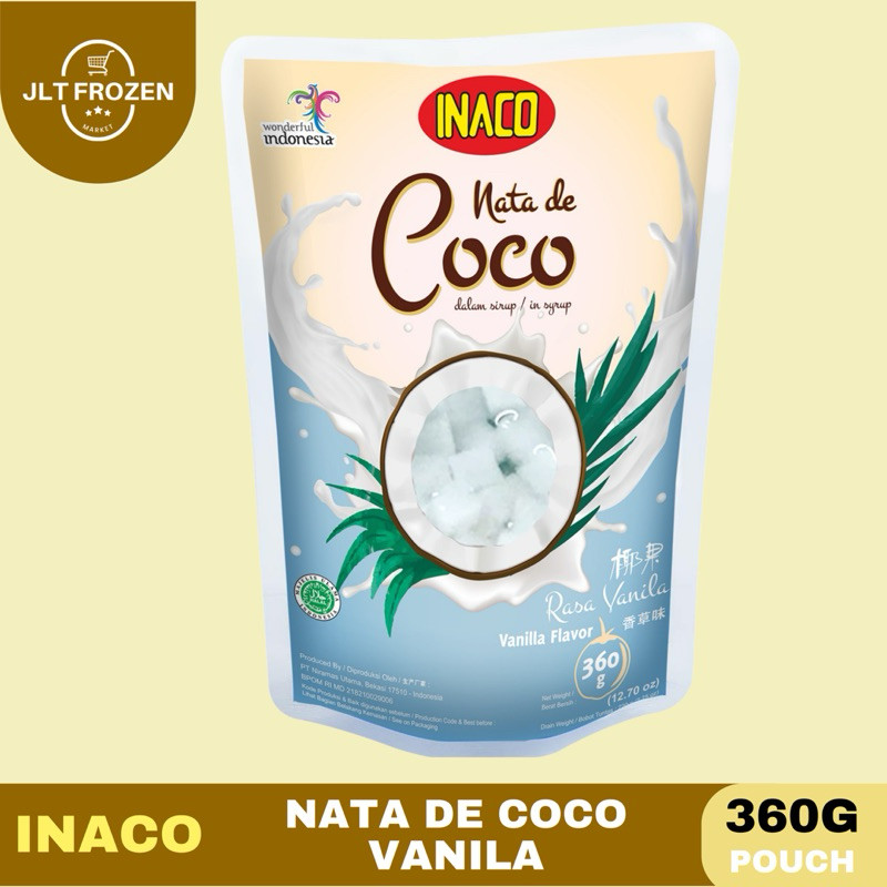 

Inaco Nata de Coco Pouch/ Sari Kelapa sirup Vanila/ Cocopandan/ Strawberry/ Leci - 380g