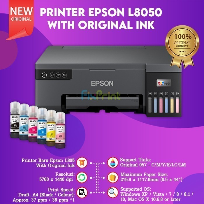 FixPrint Printer Epson EcoTank Photo L8050 Wireless Portable WF-100 WF100 Print Scan Copy L3250 + Wi