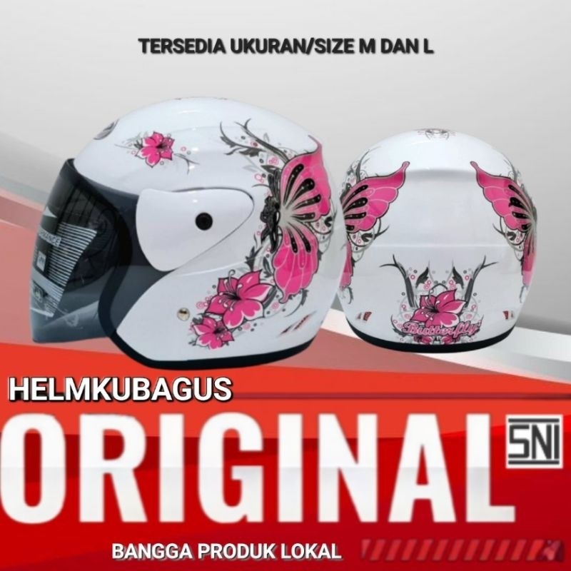 WOW HKB Helm Dewasa SNI besar L jumbo cewek cowok kupu bunga hijab half face snoopy bunga butterfly