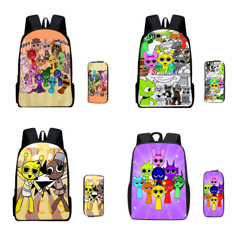 

2pcs Game Rhythm Box Spronki Backpacks Cartoon Pencil Case Large Capacity Schoolbags Boys and Girls for Children's Day Gifts