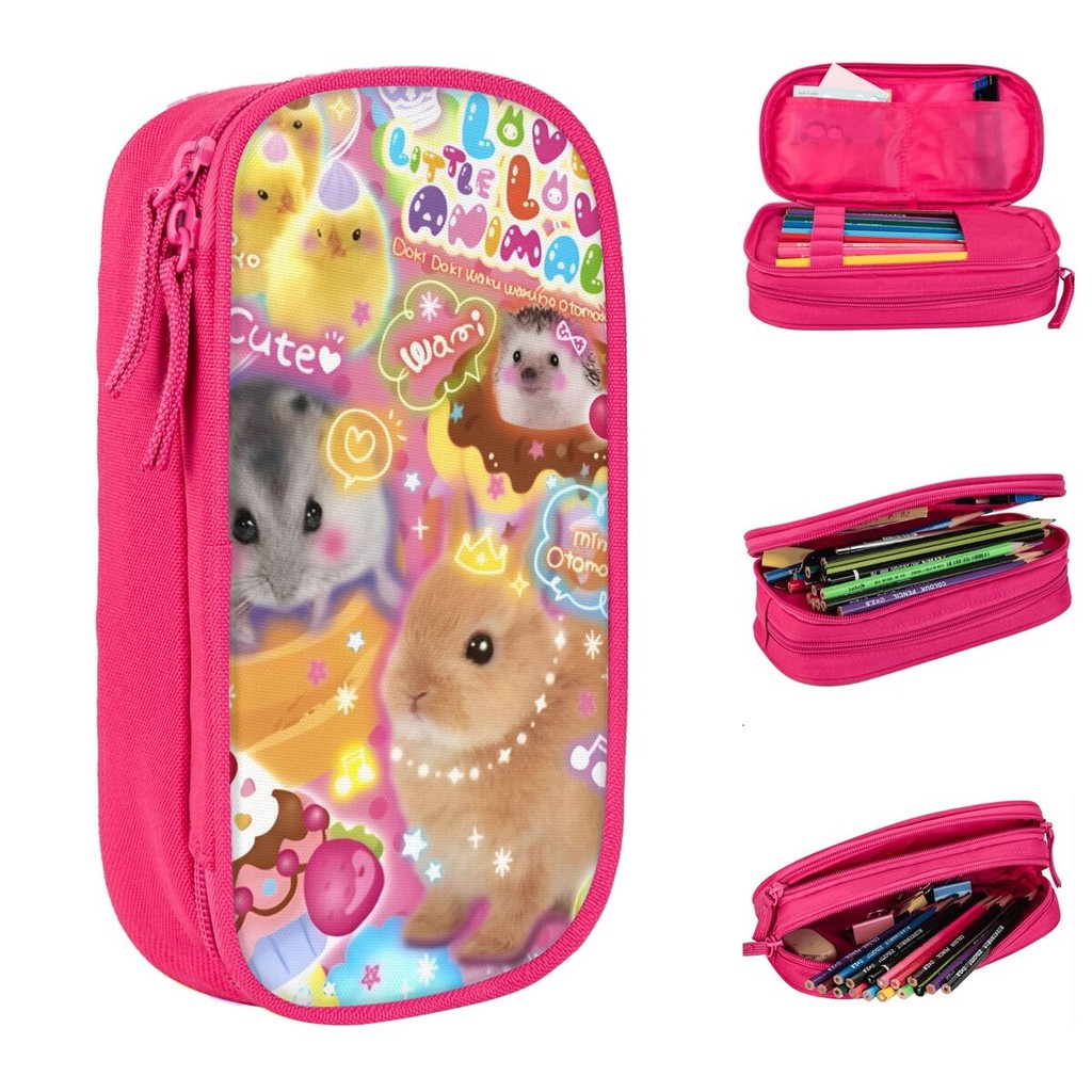 

Cute Hamster Rabbit Pencil Case Fun Japanese Cartoon Animal Pen Box Bags Student Large Storage Students Sool Gift Pencilcases