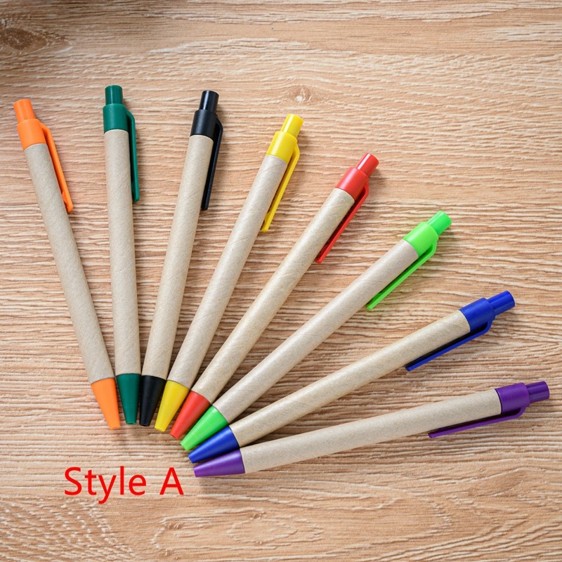 

100PCS ECO Recycled Paper Ball Pen Black ink 1mm tip Eco-friendly Ballpoint Pens Office S ool Stationary Supplies
