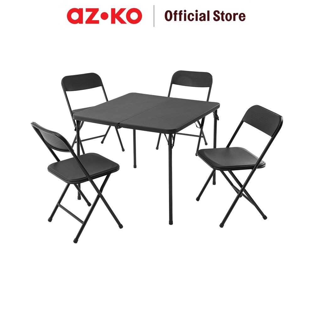 AZKO Soleil Set Kursi & Meja Teras Lipat - Hitam Balcony Table Chair Furniture Outdoor Serbaguna Fur