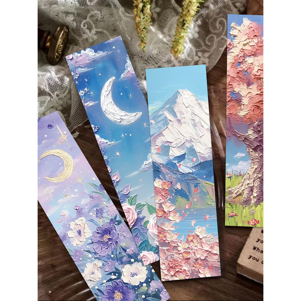 

30PCS Beautiful Bookmarks Emboss Oil Painting Style Paper Bookmarks Fairy Tale Scenery Student Stationery