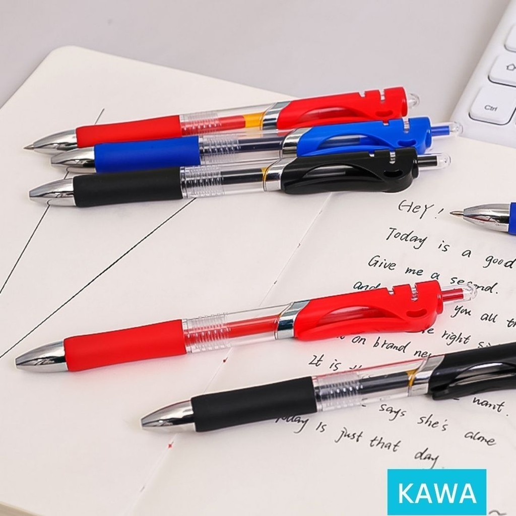 

KAWA Bolpen Tinta Pulpen Standar Gel Pen Ukuran 0.5mm Gelpen Pencet Cetek Alat Tulis Kantor Sekolah 3 Warna Biru Merah Hitam MO