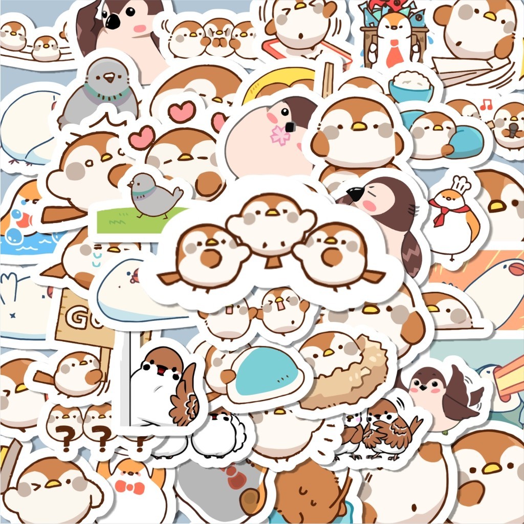 

100PCS Lucu Sticker Hewan Burung Pipit Stiker Aesthetic Stiker Anti Air Stikers Berperekat Waterproof sticker decal buat Motor Helm Buku Journal Koper Casing HP Laptop Botol Minum Hadiah anak